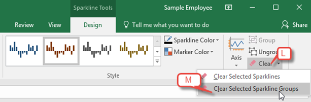 Clear Selected Sparkline Groups